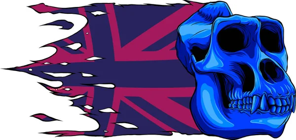 Ilustración Cráneo Mono Con Bandera Del Reino Unido — Vector de stock