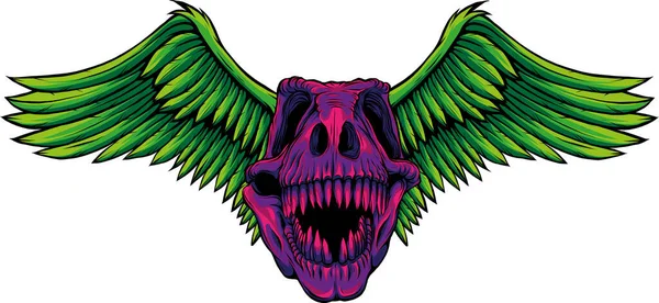 Ilustración Cráneo Rex Con Alas — Vector de stock