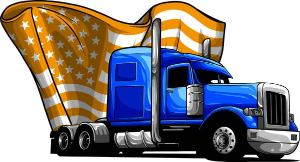 Klasyczna Amerykańska Ciężarówka Ilustracja Amerykańską Flagą — Wektor stockowy