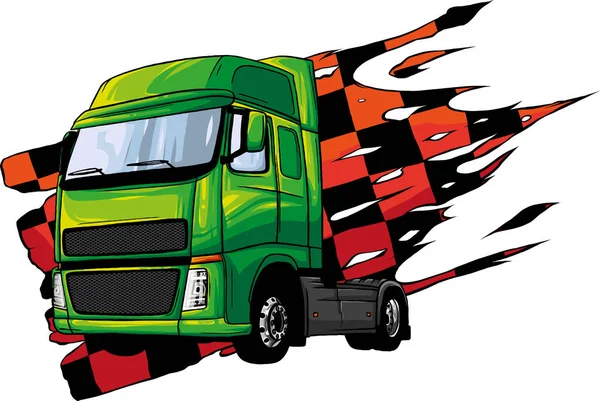 Illustration Semi Truck Race Flag — Stock Vector