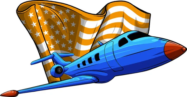 Illustratie Van Vliegtuig Met Amerikaanse Vlag — Stockvector
