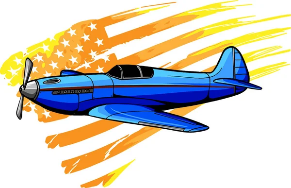 Illustratie Cartoon Vliegtuig Met Amerikaanse Vlag — Stockvector