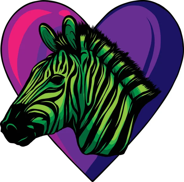 Illustration Zebra Head Heart — Stock Vector