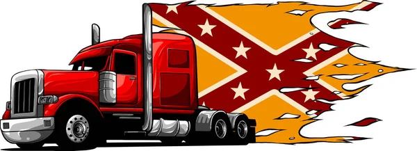 Illustrazione Semi Truck Con Bandiera Confederata — Vettoriale Stock