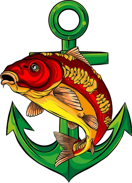 Illustrazione Del Pesce Carpa Con Ancora — Vettoriale Stock