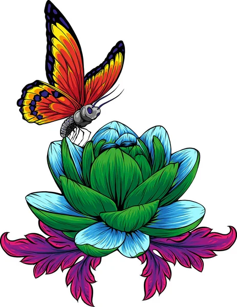 Vector Ilustración Mariposa Flor — Archivo Imágenes Vectoriales