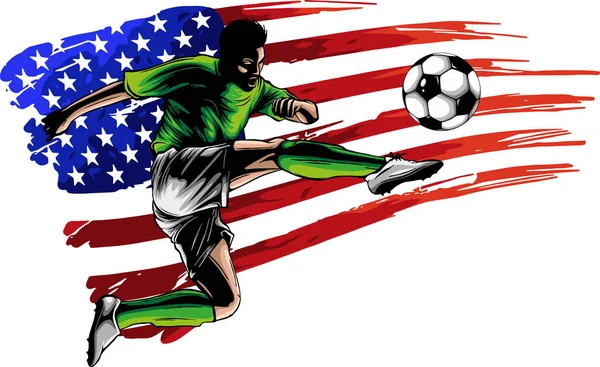 Ilustración Futbolista Con Bandera Americana — Archivo Imágenes Vectoriales