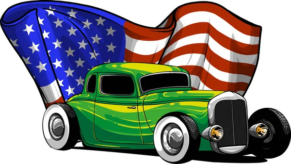 Απεικόνιση Του Αυτοκινήτου Θερμής Ράβδου Αμερικανική Σημαία — Διανυσματικό Αρχείο