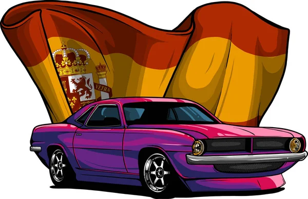 Ilustracja Amercican Muscle Car Włoską Flagą — Wektor stockowy