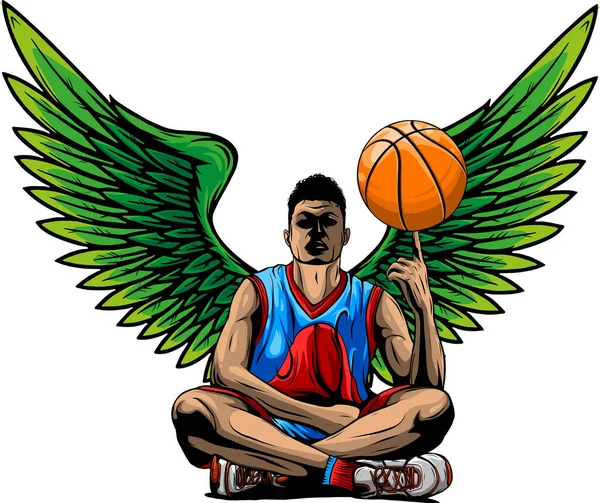 Иллюстрация Баскетболиста Крыльями — стоковый вектор