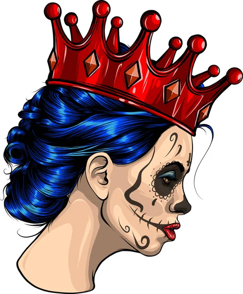 Ilustração Mulher Mexicana Crânio Com Coroa —  Vetores de Stock