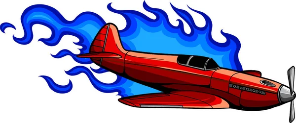 Illustration Vintage Airplane Flames — Stock Vector