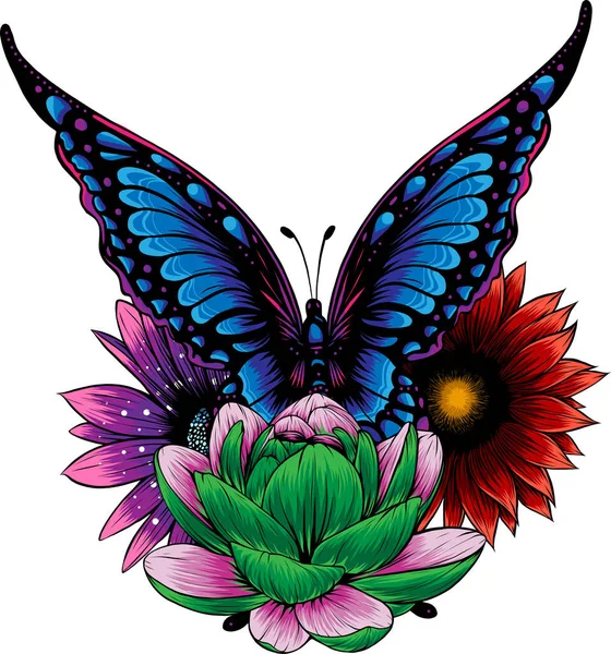 Vektor Illusztrációja Pillangó Virág — Stock Vector