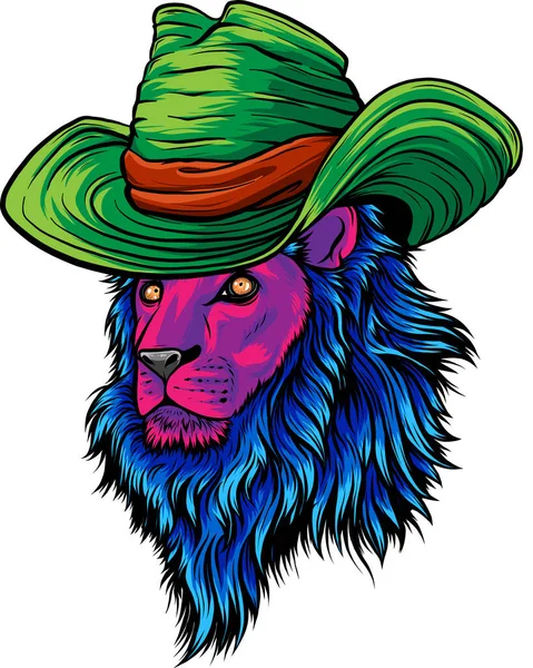 Lion Cowboy Mascot Λογότυπο Σχεδιασμός Διάνυσμα — Διανυσματικό Αρχείο