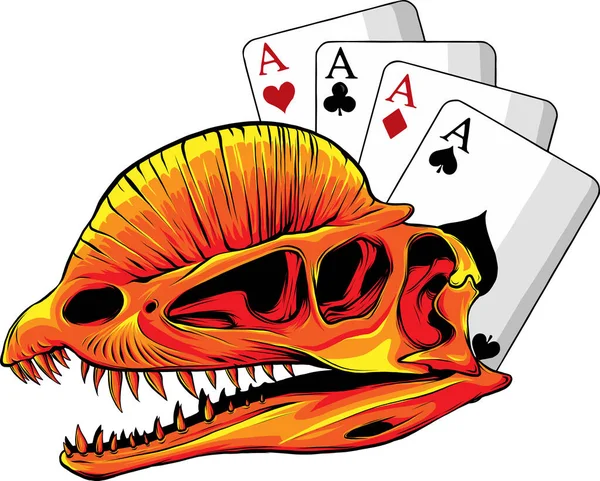 Ilustração Crânio Dilophosaurus Com Cartas Poker — Vetor de Stock