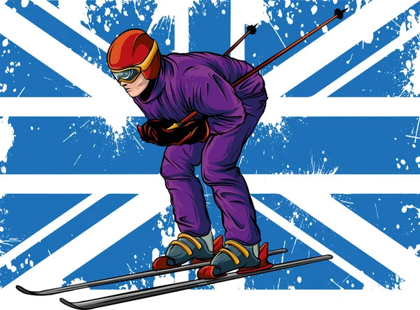 stock vector illustration of Skier with british flag