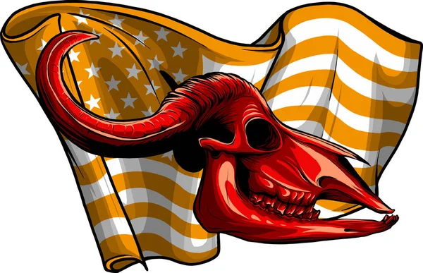 Иллюстрация Буйвола Черепа Американским Флагом — стоковый вектор
