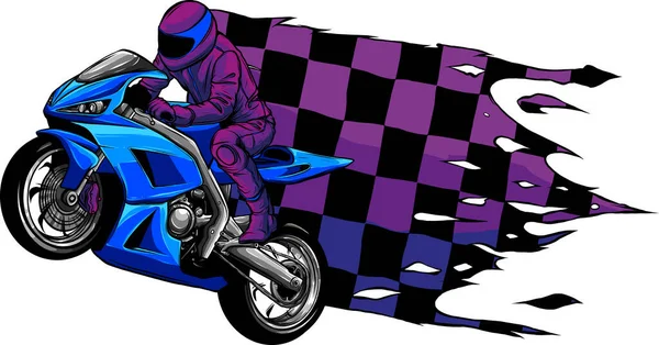 Ilustración Moto Con Corredor Bandera — Vector de stock