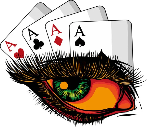 Ilustrace Ženského Oka Pokerovými Kartami — Stockový vektor