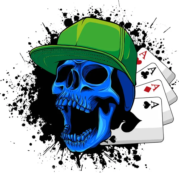 扑克人脸骷髅和四个A向量图解 — 图库矢量图片