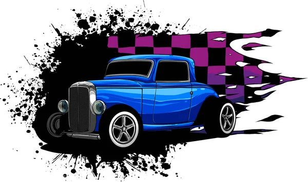 Illustratie Van Hot Rod Auto Met Race Vlag — Stockvector