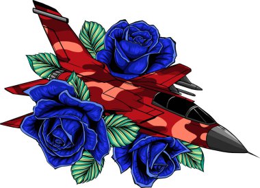 Gül çiçekli askeri uçağın çizimi