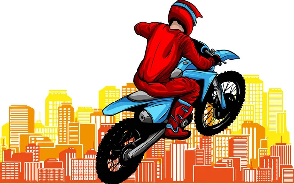 Иллюстрация Мотоцикла Фоне Городского Пейзажа — стоковый вектор