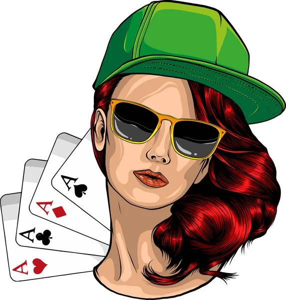 Illustration Woman Poker Symbols — Stock Vector