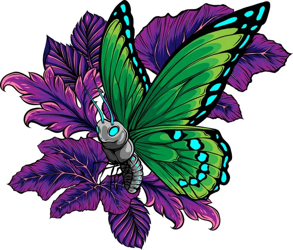 葉と蝶のベクトル図 — ストックベクタ