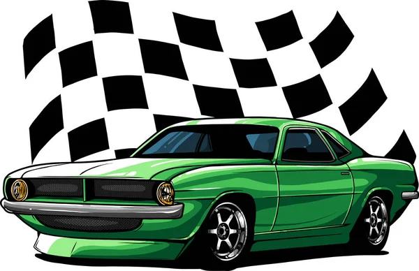 Illustratie Van Spier Auto Met Race Vlag — Stockvector