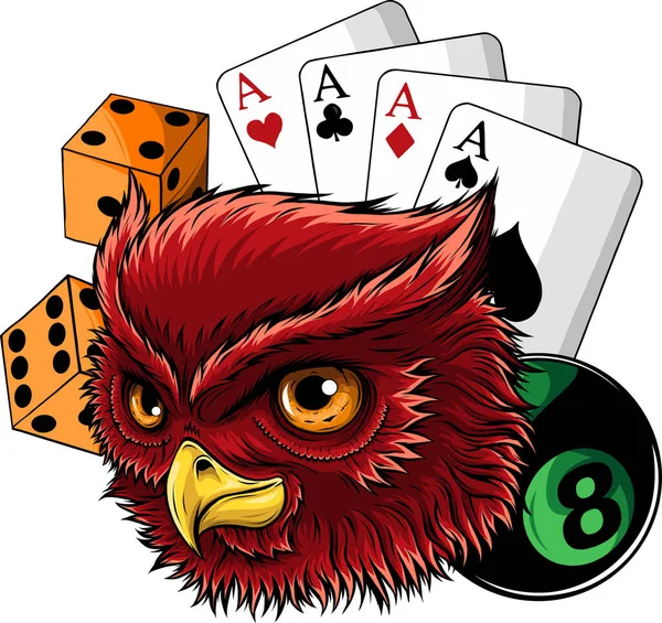 カジノゲームでフクロウの頭のイラスト — ストックベクタ