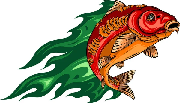 Illustration Carp Fish Flames — Stock Vector