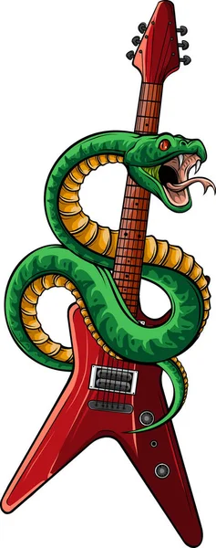 Ілюстрація Гітари Змією Білому Тлі — стоковий вектор