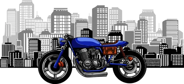 Illustration Moto Colorée Sur Ville Arrière Plan — Image vectorielle