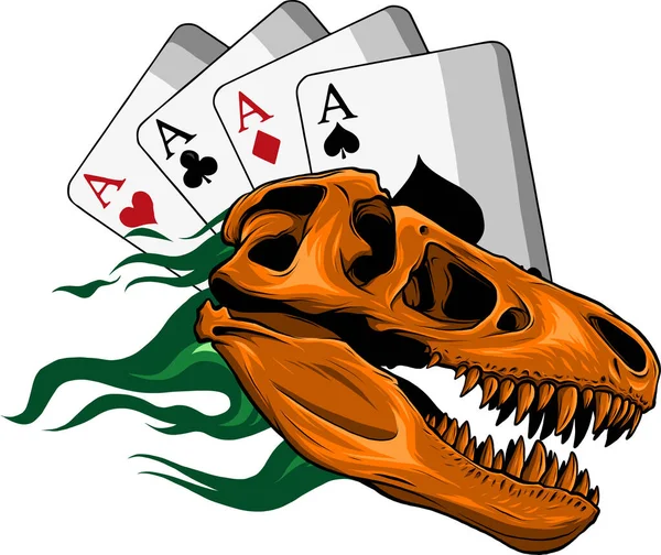 炎とポーカーカードと恐竜の頭蓋骨のイラスト — ストックベクタ