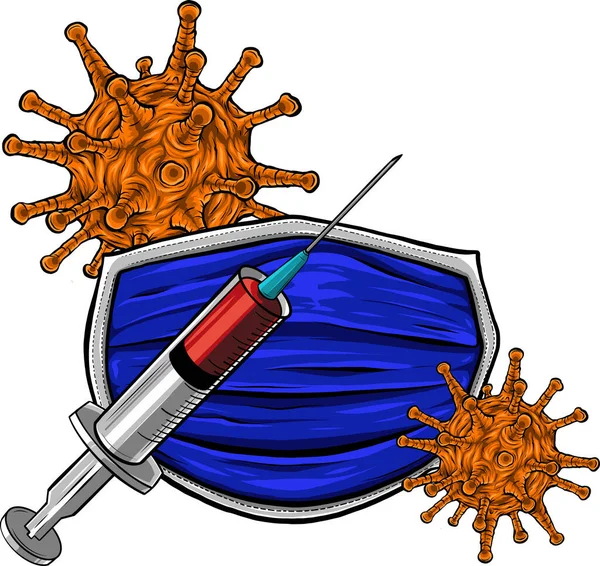 Vírus Elleni Védőfelszerelés Coronavirus N95 Maszk Vakcina Fecskendő Védőpajzs Ellen — Stock Vector