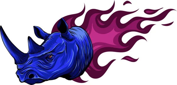 Ilustración Rinoceronte Cabeza Fuego Logo — Archivo Imágenes Vectoriales