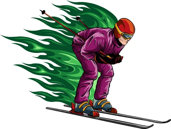 Abbildung Eines Skifahrers Mit Flammen — Stockvektor