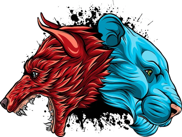 Logo Vectoriel Lion Loup Animaux — Image vectorielle