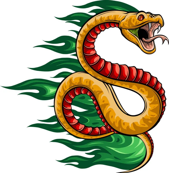 Illustrazione Viper Snake Con Fiamma — Vettoriale Stock