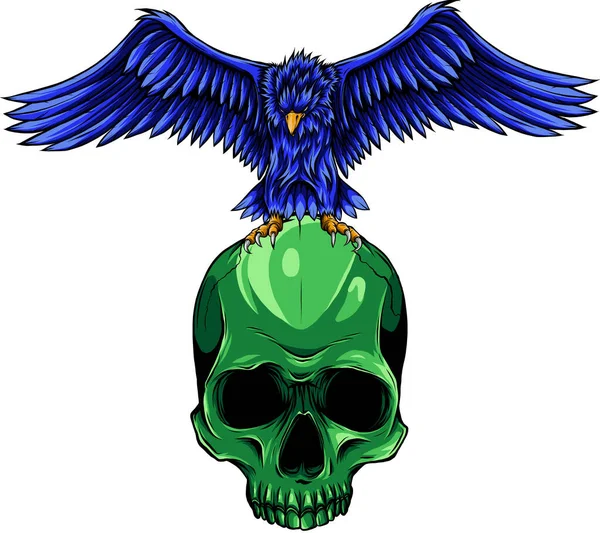 Illustration Eagle Human Skull — Stock Vector
