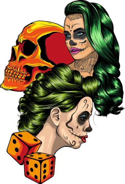 Ilustración Del Diseño Del Cráneo Mujer Azucarera — Archivo Imágenes Vectoriales