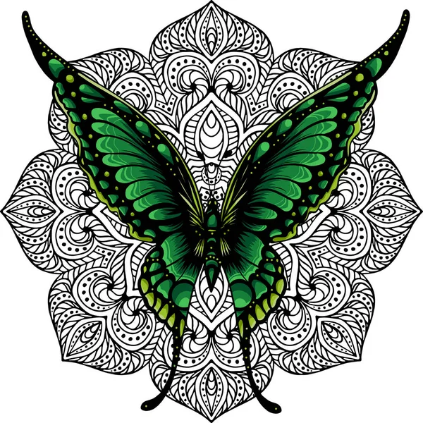 Иллюстрация Бабочки Мандалой Белом Фоне — стоковый вектор