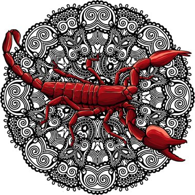Mandala ile Scorpion 'un vektör çizimi