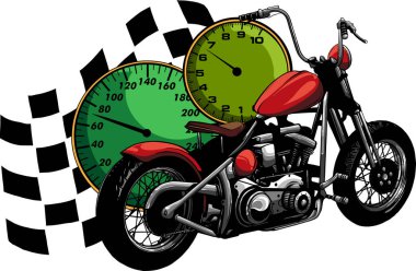 Yarış bayraklı klasik motosiklet çizimi