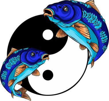 Yin yang sembolündeki iki sazan balığının çizimi.
