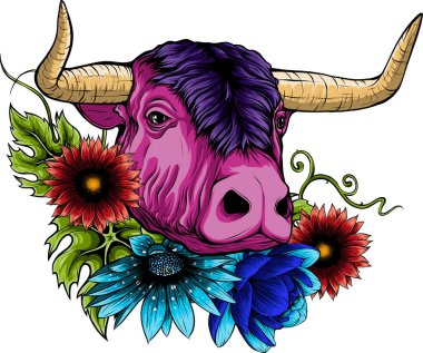 Çiçekli inek kafasının çizimi