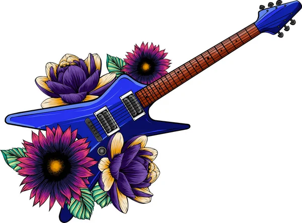 Illustration Guitare Électrique Avec Fleur — Image vectorielle