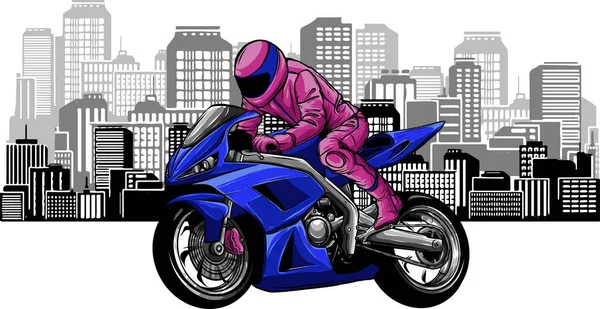 都市を背景にしたバイクのイラスト — ストックベクタ