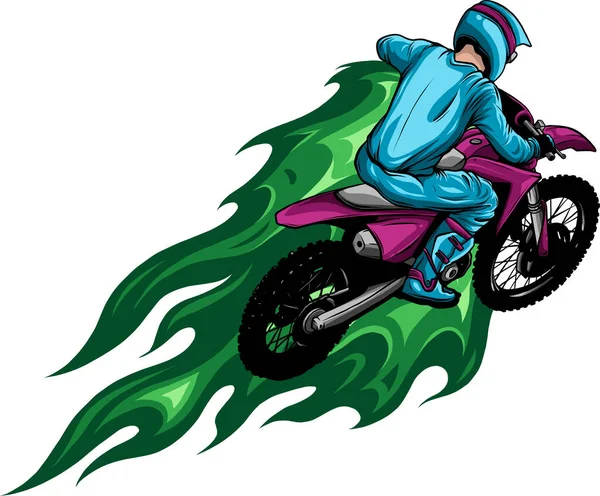 Illustration Motocross Avec Flammes Sur Fond Blanc — Image vectorielle